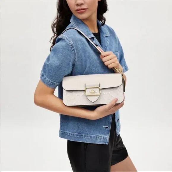 NWT！COACH MORGAN SHOULDER BAG IN SIGNATURE LEATHER (COACH CT856) GOLD/CHALK